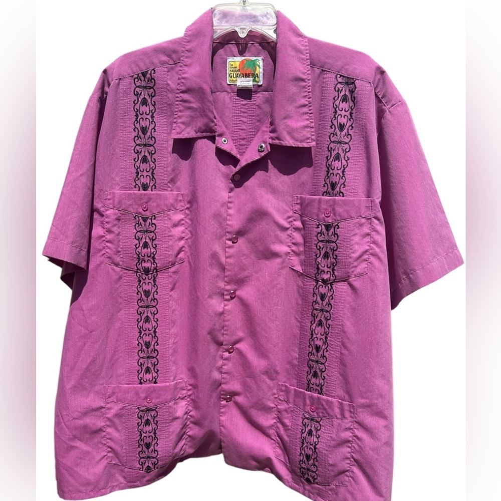 The Genuine Haband Guayabera Purple Short Sleeve Snaps Vintage 80s Shirt Size 3X